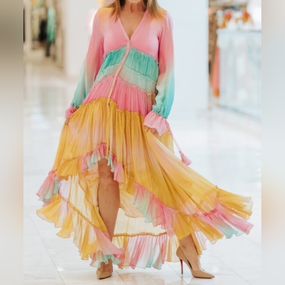 ROCOCO SAND Maxi Dress Summer Sequin Pastel High-Low Dress Ombre Bloggers Fave - Picture 3 of 16